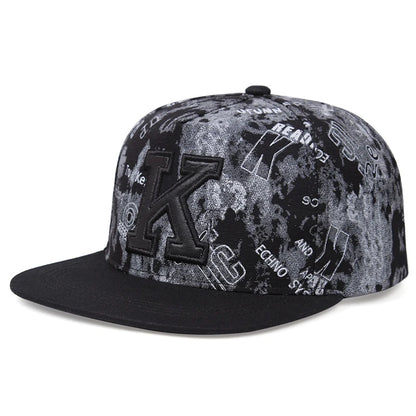 Unisex Letter K 3D Embroidery Flat Brim Hip Hop Baseball Cap