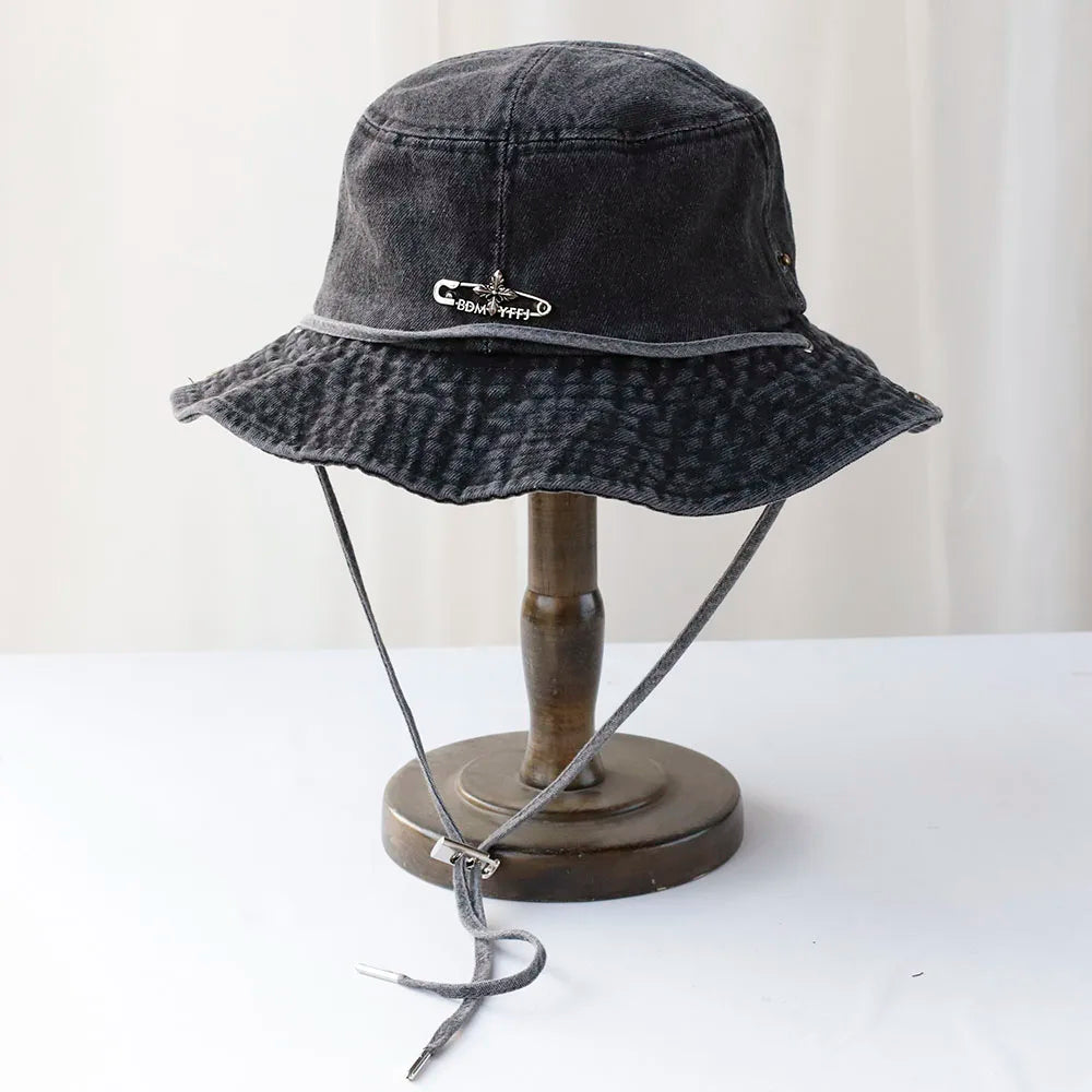 Y2K Cowboy Denim String Hiking Summer Bucket Hat