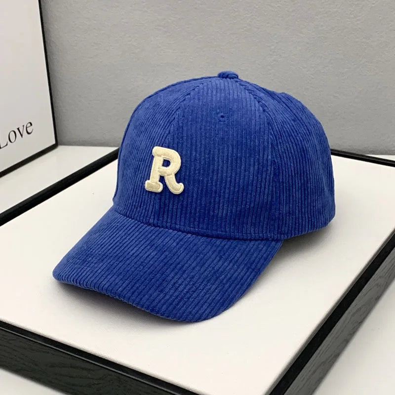 Fashion Corduroy Baseball Cap Ladies Letter R Snapback Hat
