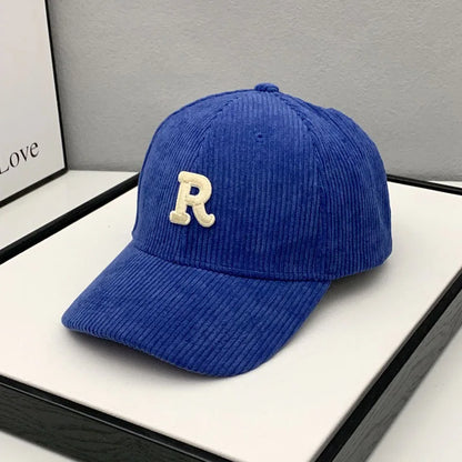 Fashion Corduroy Baseball Cap Ladies Letter R Snapback Hat