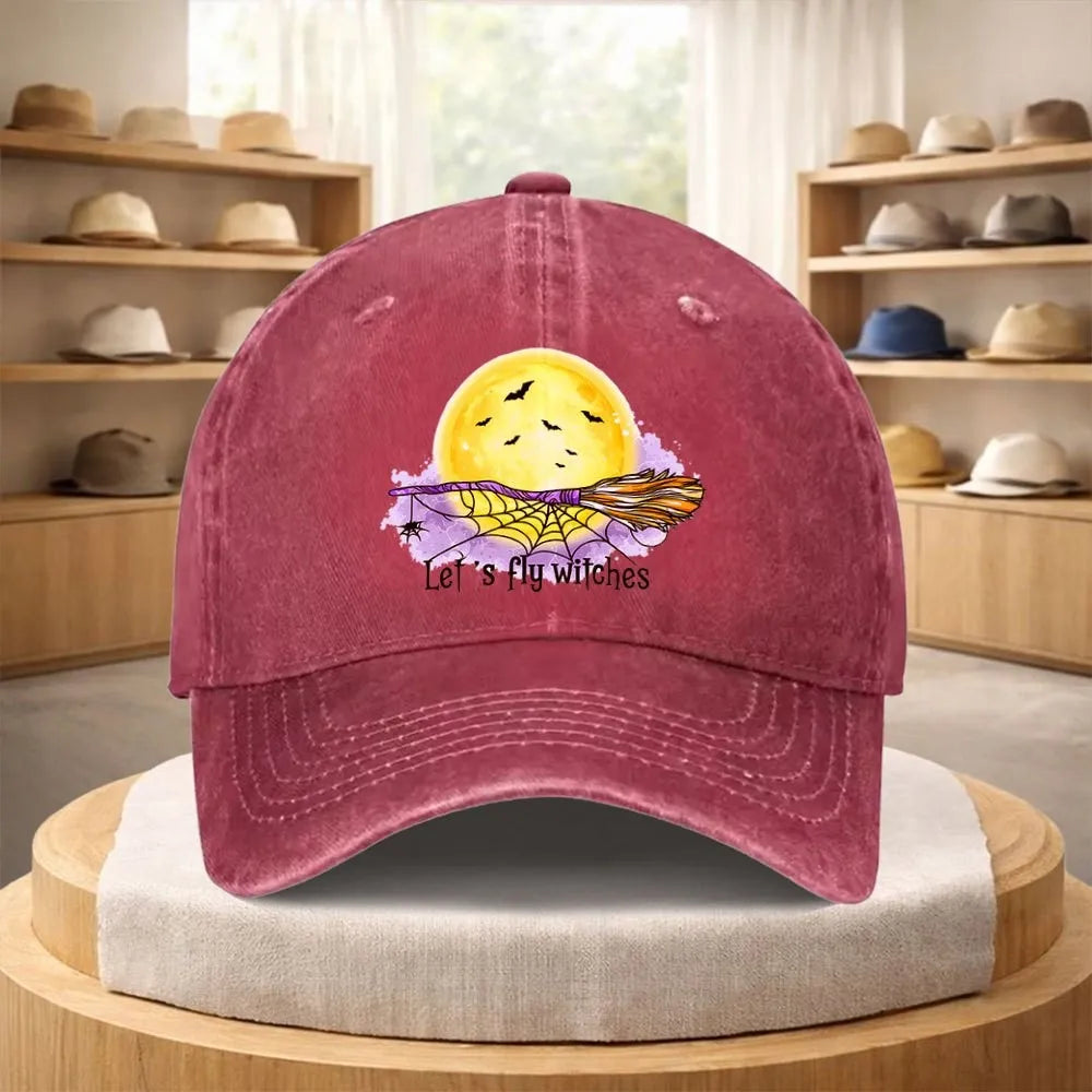 Witch Broom Moon Night Denim Baseball Cap