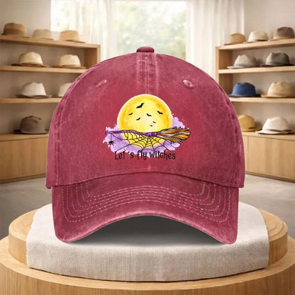 Witch Broom Moon Night Denim Baseball Cap