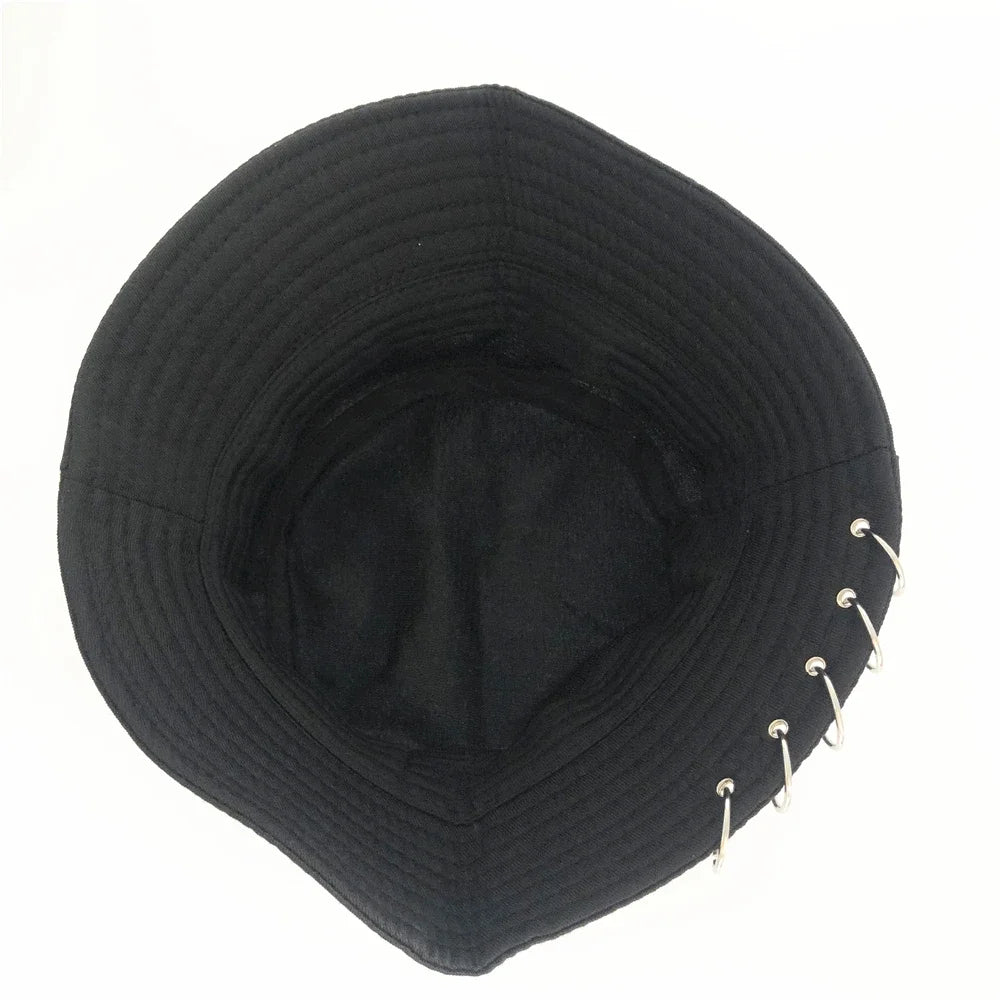 Unisex Cotton Bucket Hat Iron Pin Ring