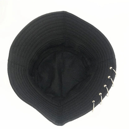 Unisex Cotton Bucket Hat Iron Pin Ring