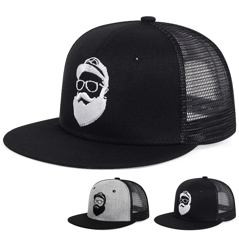 Uncle Beard Embroidery Hip Hop Mesh Snapback Cap