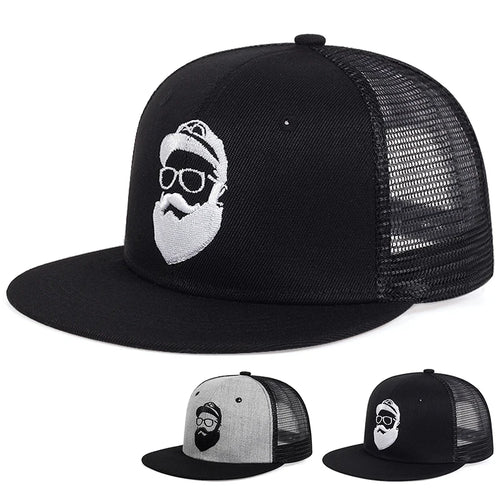 Uncle Beard Embroidery Hip Hop Mesh Snapback Cap