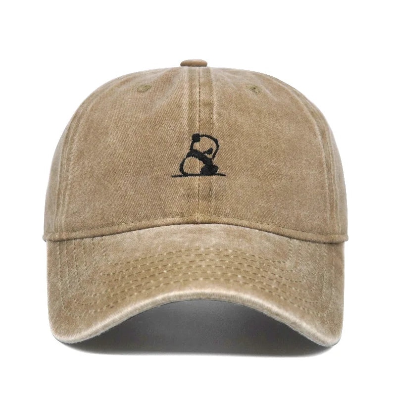 Fashion Panda Embroidery Washed Cotton Baseball Cap