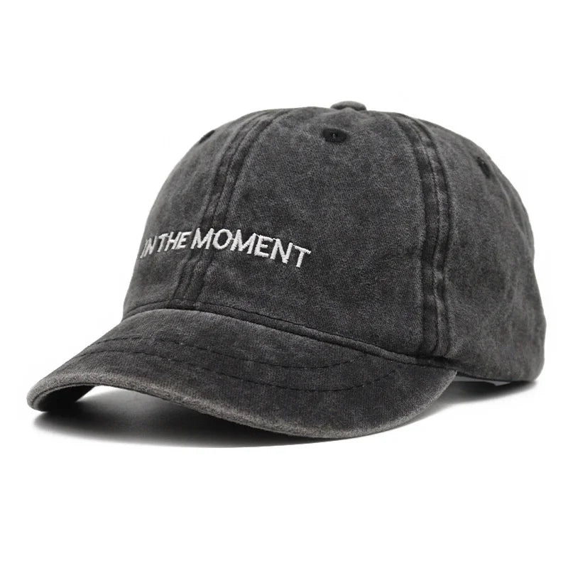 Letter Embroidery Short Brim Washed Baseball Cap