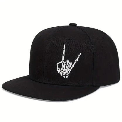 Unisex Skeleton Finger Embroidery Snapback Cap