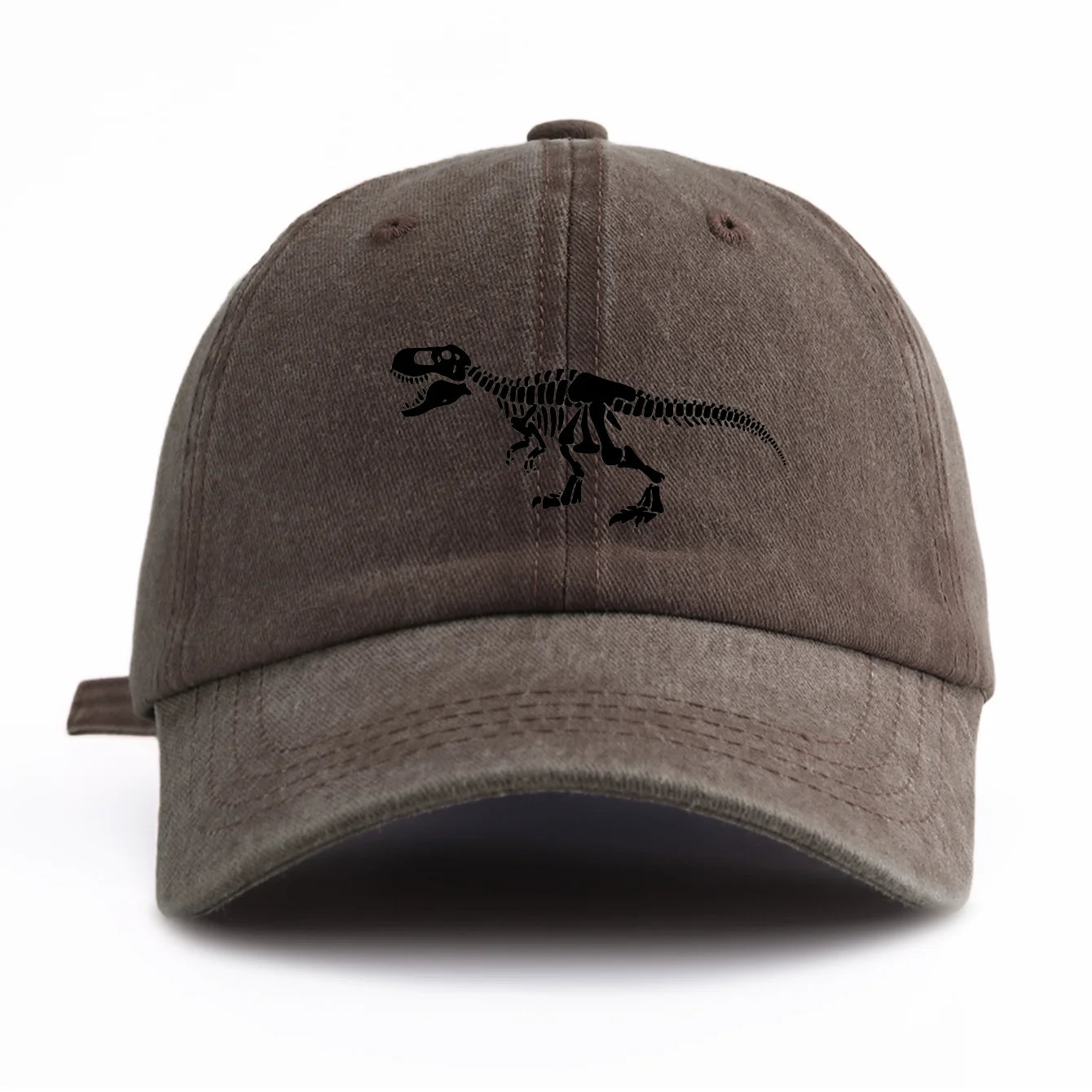 Black T Rex Print Washed Baseball Cap