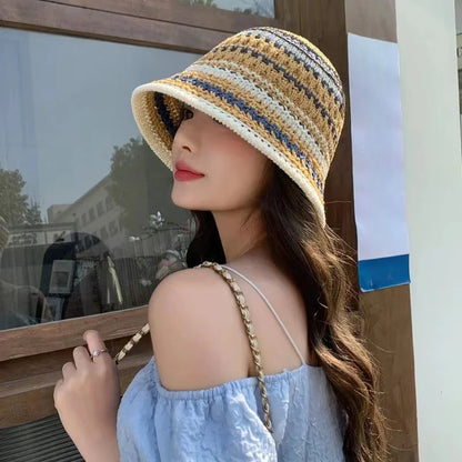 Striped Openwork Breathable UV Bucket Hat