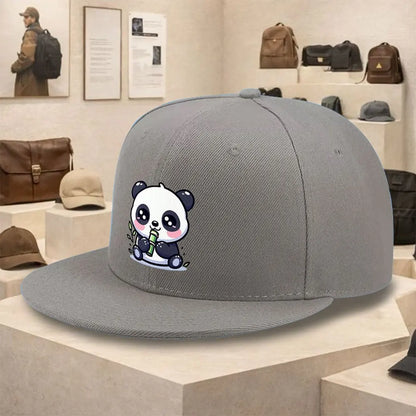 Cute Panda Eating Bamboo Flat Brim Snapback Cap