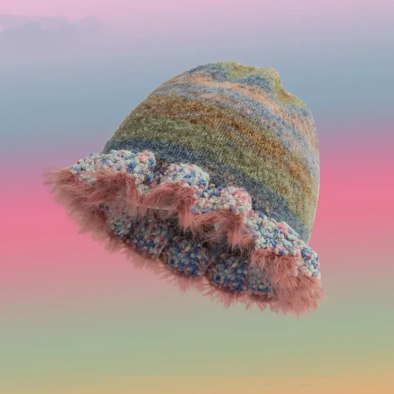 Colorful Gradient Stripe Woolen Bucket Hat
