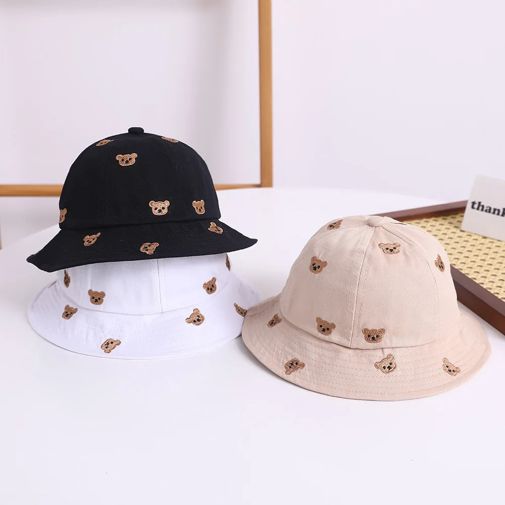 Kids Embroidered Bear Sun Bucket Hat