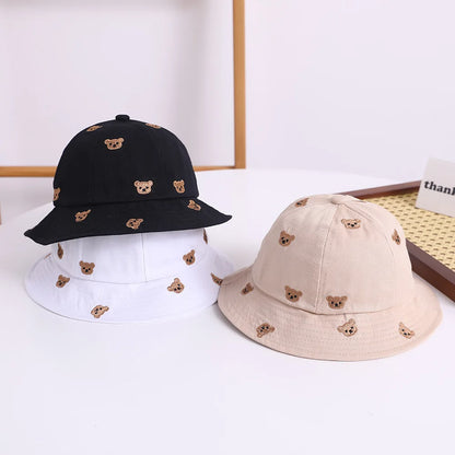 Kids Embroidered Bear Sun Bucket Hat