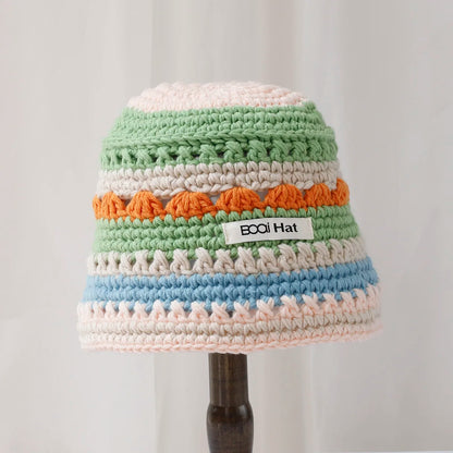 Vintage Handmade Knitted Woolen Winter Women Bucket Hat