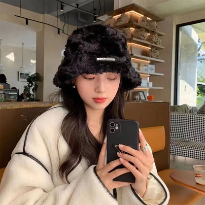 Women's Wool Knitted Plush Bucket Hat