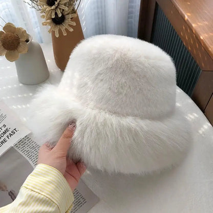 Women's Fluffy Faux Mink Fur Winter Bucket Hat