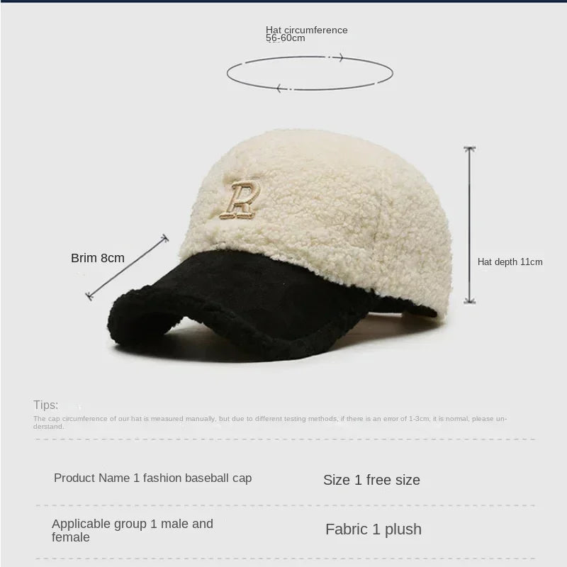 Big Letter Embroidered Lambswool Baseball Cap