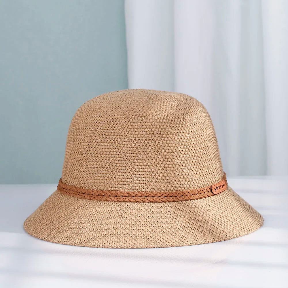 Women Foldable Straw Sun Bucket Hat