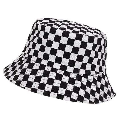 Unisex Black and White Grid Bucket Hat