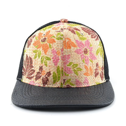 Straw Floral Flat Bill Baseball Cap