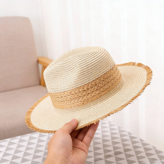 Vintage Two Tone Raw Edge Straw Bucket Hat
