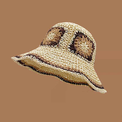 Spring Summer Hollow Crochet Straw Visor Bucket Hat