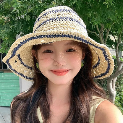 Korean Handmade Straw Crochet Summer Bucket Hat