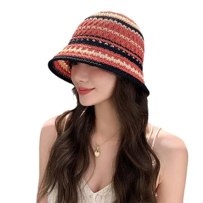 Striped Openwork Breathable UV Bucket Hat