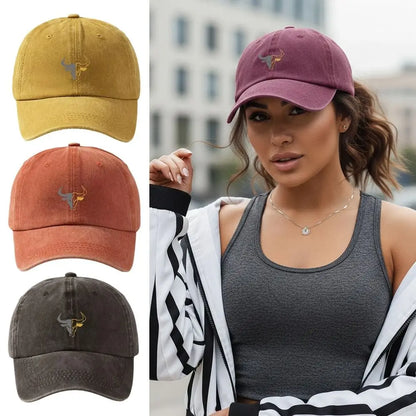 Washed Cotton Bull Head Printed Baseball Cap