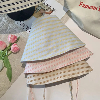 Large Brim Foldable Korean Striped Bucket Hat