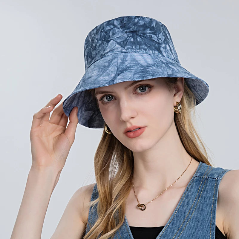 Xinbaoguan Tie Dyed Short Brim Summer Bucket Hat