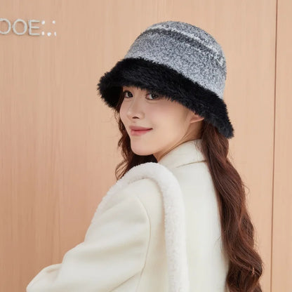 Plush Patchwork Winter Bucket Hat