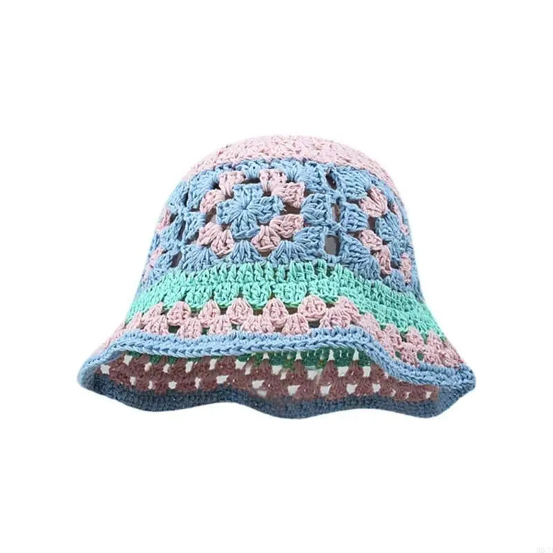 Knit Flower Breathable Multicolor Wide Brim Bucket Hat