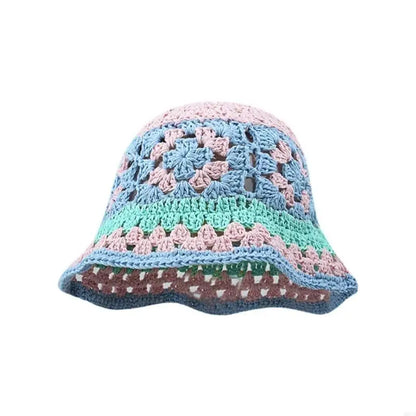 Knit Flower Breathable Multicolor Wide Brim Bucket Hat