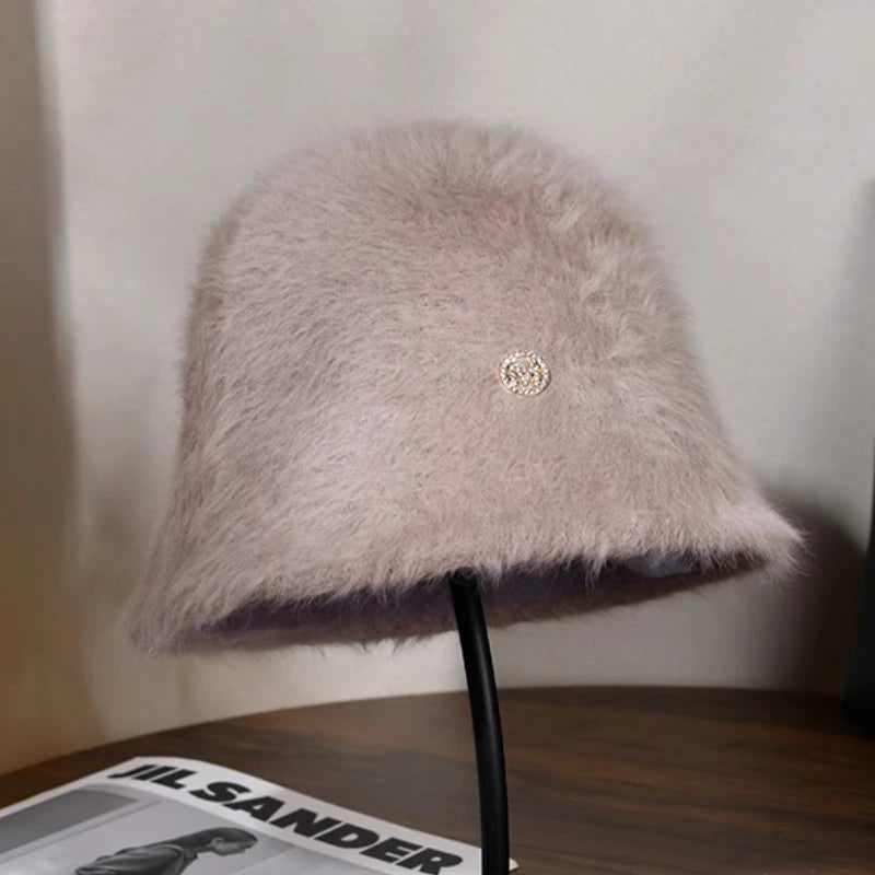 Cute Fleece Solid Color Winter Bucket Hat