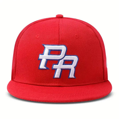 PR Side Flag Embroidered Flat Snapback Cap