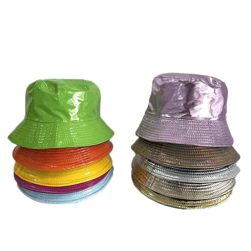 Shiny PU Leather Hip-Hop Bucket Hat