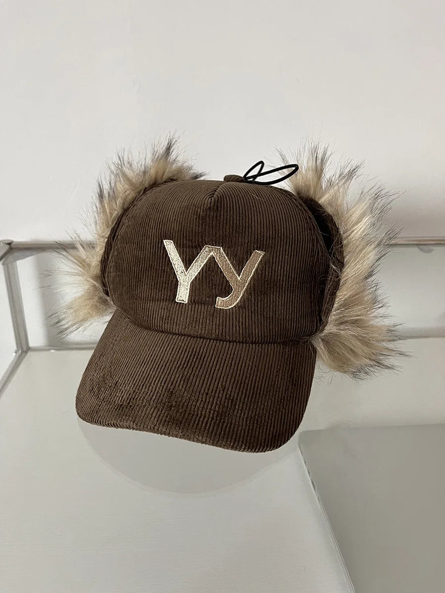 YY Embroidery Corduroy Fleece Winter Baseball Cap