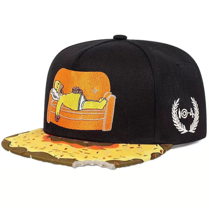 Unisex Donut Lazy Sofa Embroidery Flat Brim Hip Hop Baseball Cap