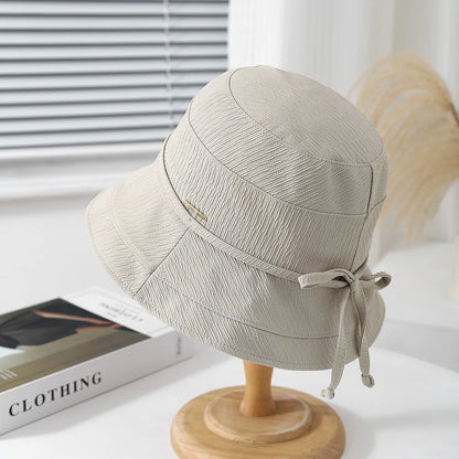 Korean Style Bow Plaid Foldable Bucket Hat