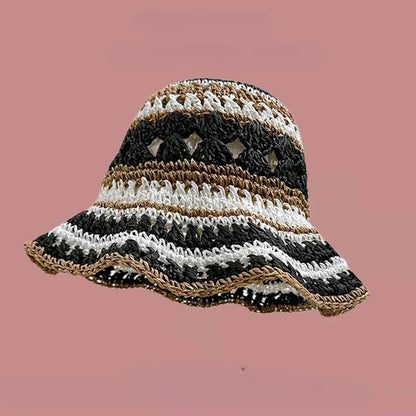 Seaside Colorful Striped Hollow Straw Bucket Hat