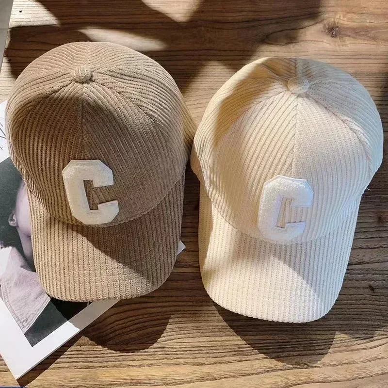 Corduroy Letter C Winter Baseball Cap