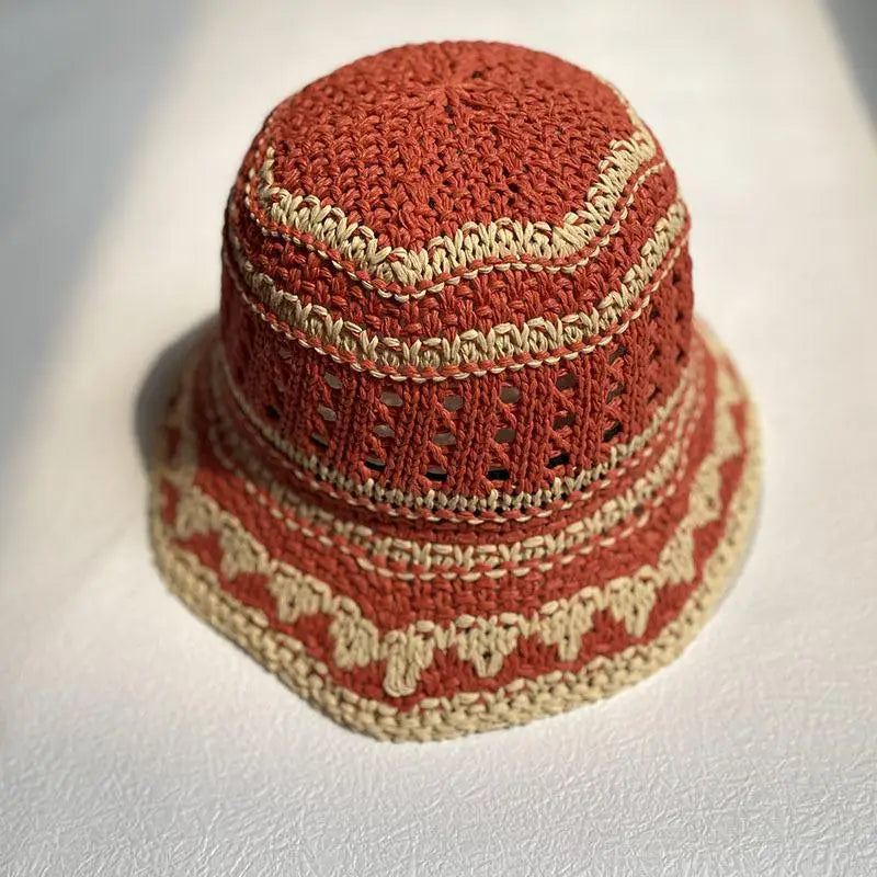 Korean Handmade Crochet Hollow Breathable Summer Bucket Hat