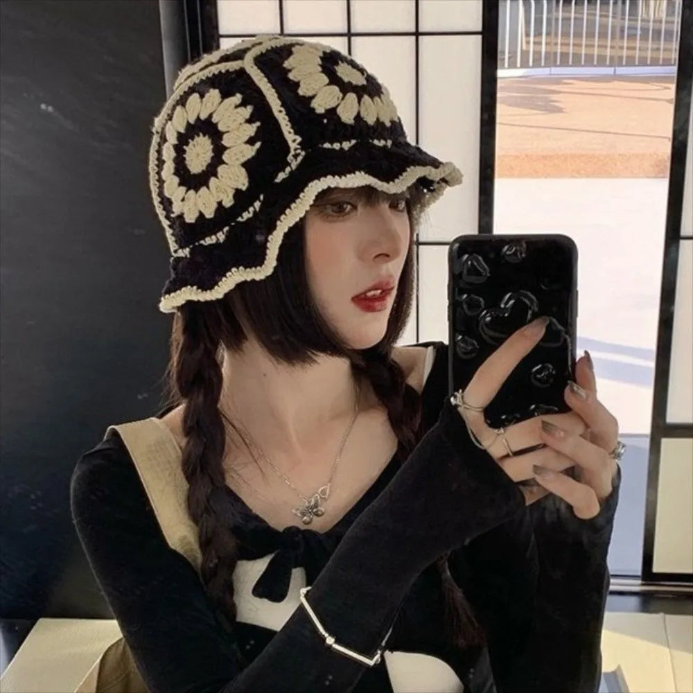 Casual Knitted Flower Hollow Fisherman Bucket Hat