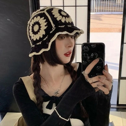 Casual Knitted Flower Hollow Fisherman Bucket Hat