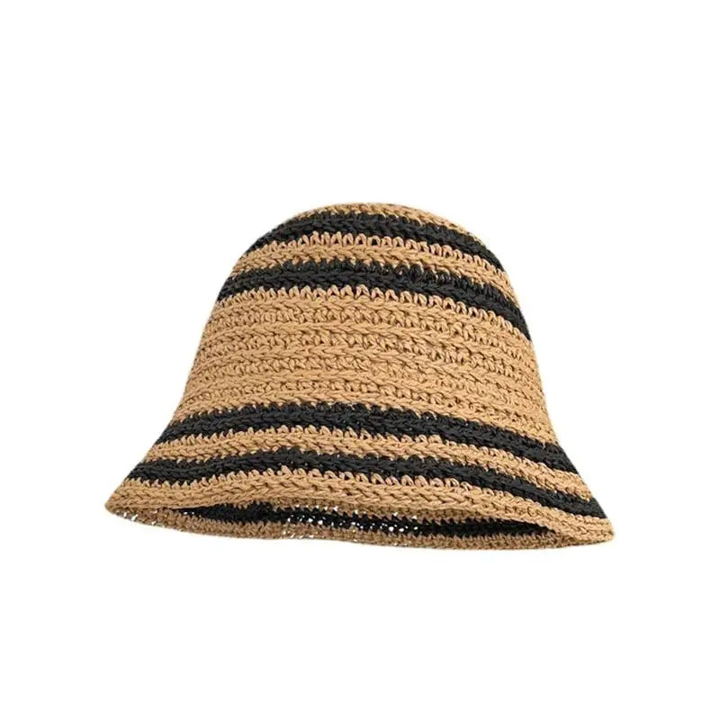 Woven Straw Striped Foldable Summer Bucket Hat