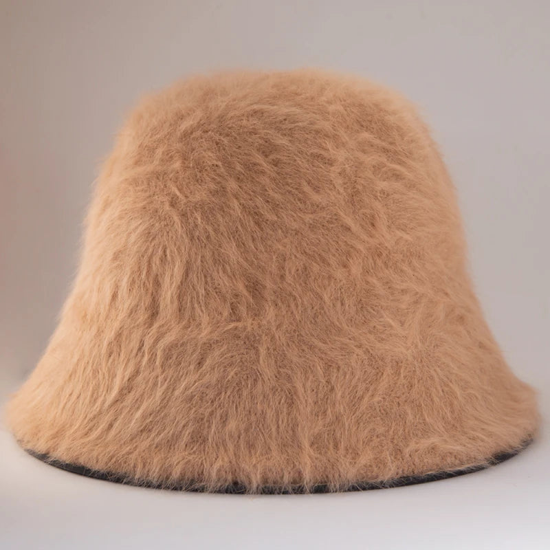 Faux Fur Plush Cloche Bucket Hat