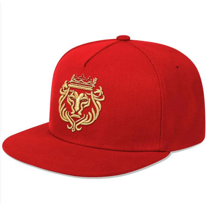 Unisex Lion Embroidered Cotton Hip Hop Snapback Cap